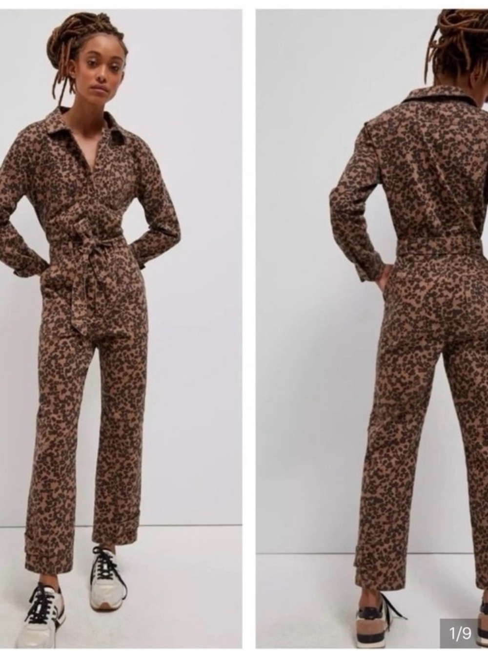 Anthropologie Brown and Black Printed Utility Jumpsuit
